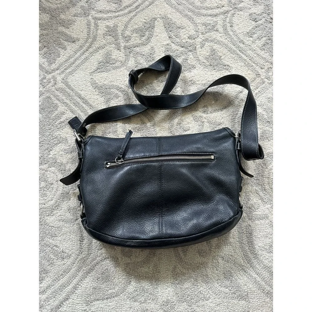 Coach Black Pebbled Leather Crossbody Turnlock Flap Messenger Silver Hardware